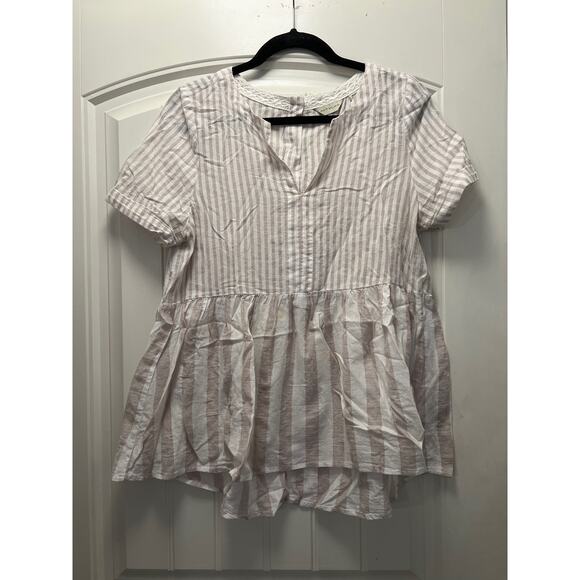 Anthropologie 11.1 Tylho Women’s Vintage Stripe Peplum Top Size M Beige White - Picture 2 of 5